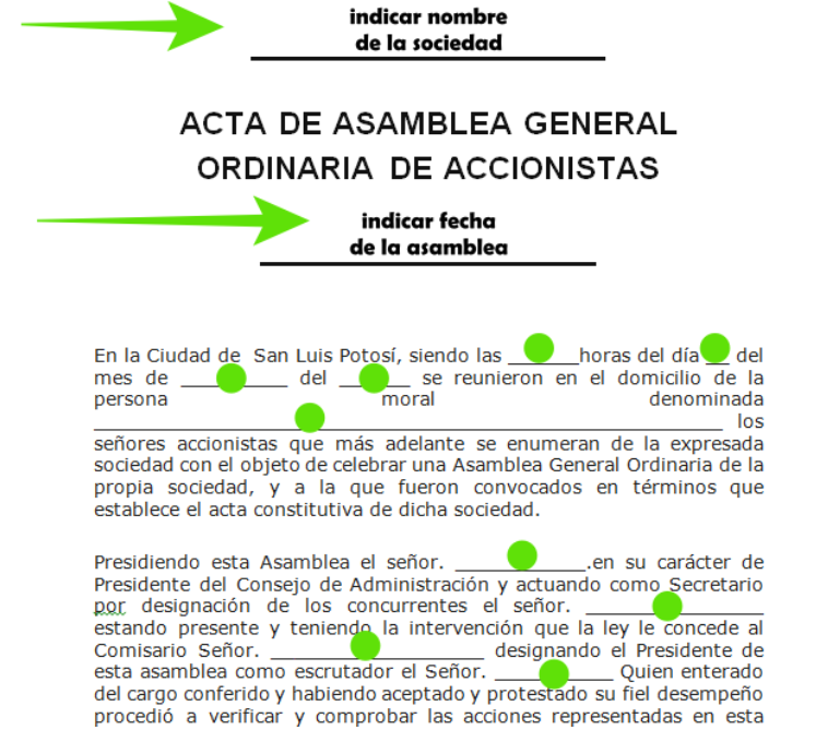 Acta De Asamblea Cambio De Administrador Unico
