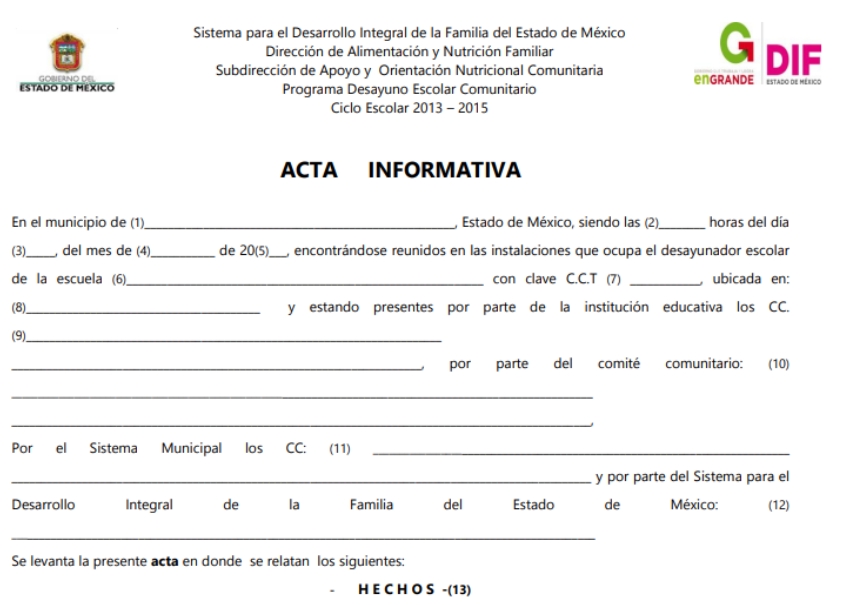 Ejemplo De Acta Informativa
